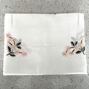 Embroidered 100% Polyester Tablecloth White with Pink Floral Size 36" x36"